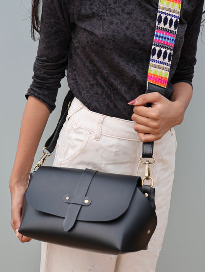 Black Fabulous Bag with Pink Embroidery Strap