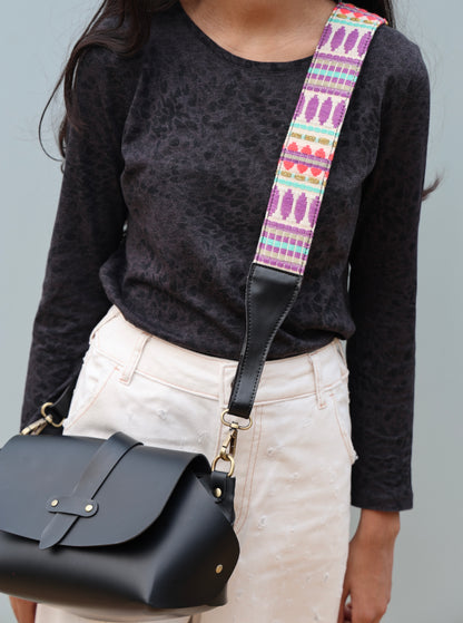 Black Fabulous Bag with Pink Embroidery Strap