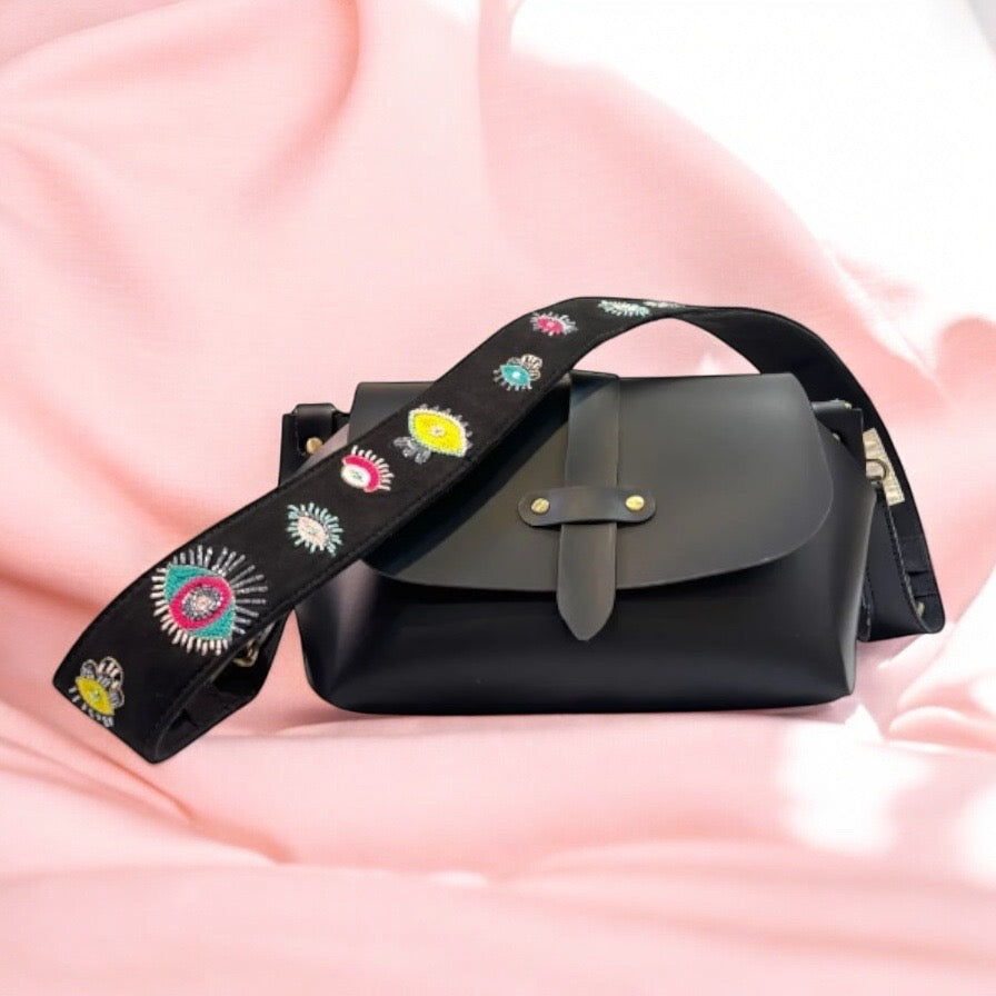 Black bag with Evil Eyes Strap