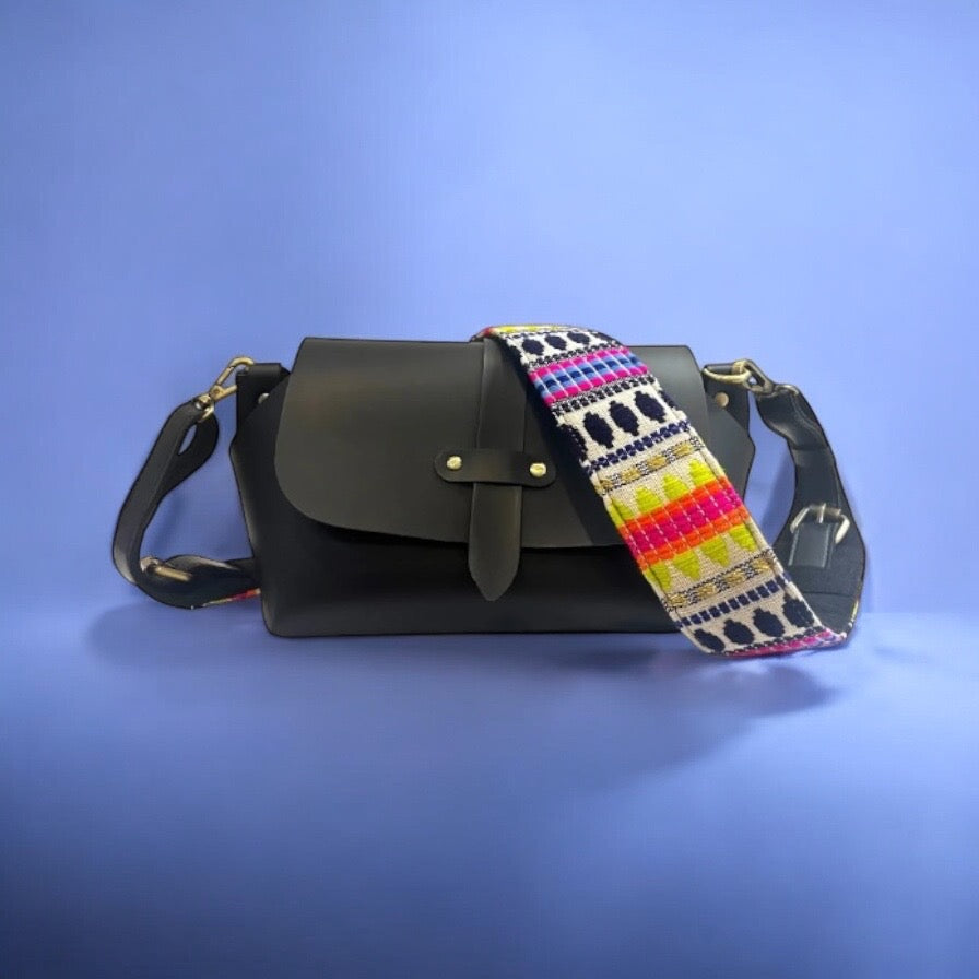 Black Fabulous Bag with Pink Embroidery Strap