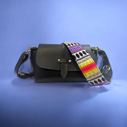 Black Fabulous Bag with Pink Embroidery Strap