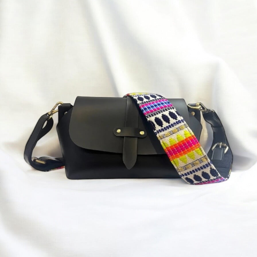 Black Fabulous Bag with Pink Embroidery Strap